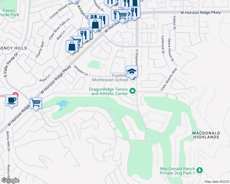 map of restaurants, bars, coffee shops, grocery stores, and more near 399 Suzanne Peak Court in Henderson