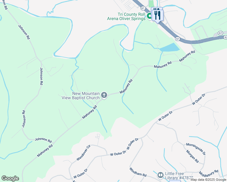 map of restaurants, bars, coffee shops, grocery stores, and more near 362 Mahoney Road in Oliver Springs