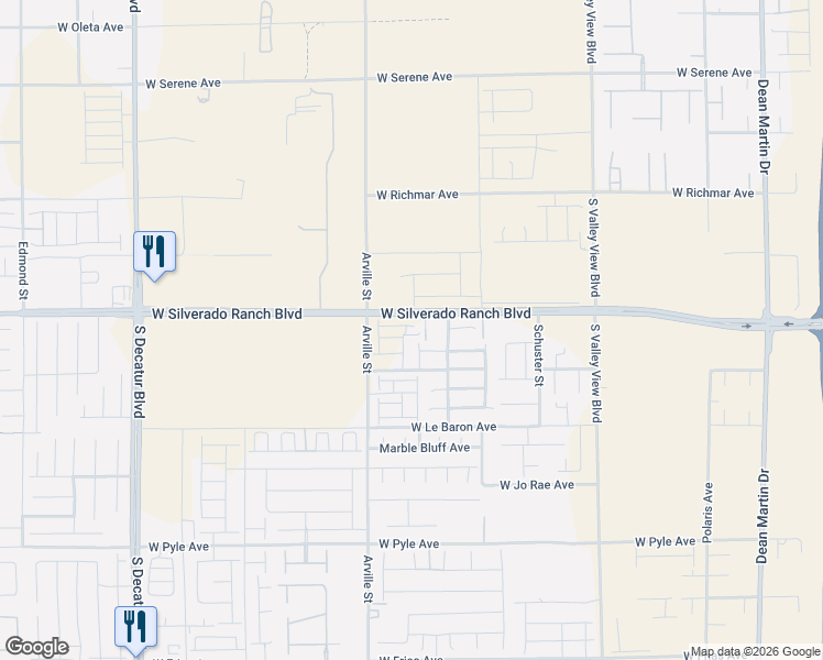 map of restaurants, bars, coffee shops, grocery stores, and more near 4245 West Silverado Ranch Boulevard in Las Vegas