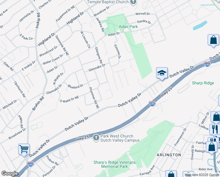 map of restaurants, bars, coffee shops, grocery stores, and more near 4225 Homewood Road in Knoxville
