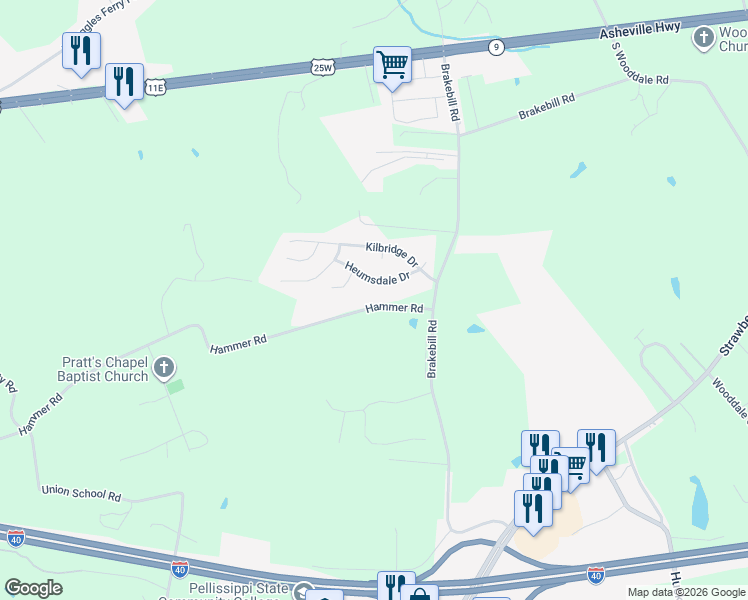 map of restaurants, bars, coffee shops, grocery stores, and more near 7503 Hammer Road in Knoxville