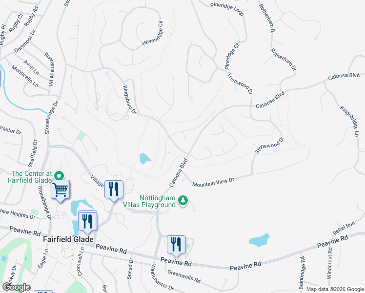 map of restaurants, bars, coffee shops, grocery stores, and more near 13 Creigmont Court in Crossville