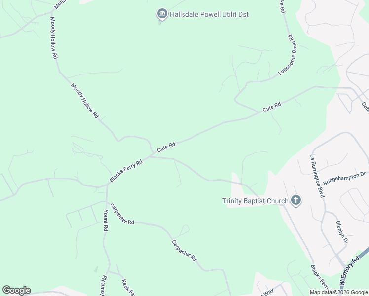 map of restaurants, bars, coffee shops, grocery stores, and more near 6705 Cate Road in Knoxville