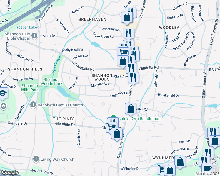 map of restaurants, bars, coffee shops, grocery stores, and more near 3104 Kilkenny Avenue in Greensboro