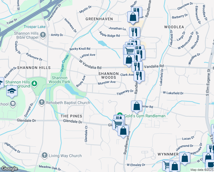 map of restaurants, bars, coffee shops, grocery stores, and more near 3116 Kilkenny Avenue in Greensboro