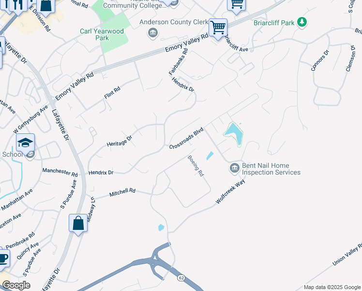 map of restaurants, bars, coffee shops, grocery stores, and more near 100 Crossroads Boulevard in Oak Ridge