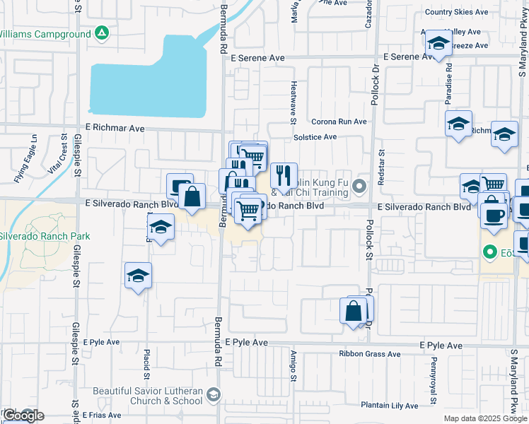 map of restaurants, bars, coffee shops, grocery stores, and more near 542 East Silverado Ranch Boulevard in Las Vegas