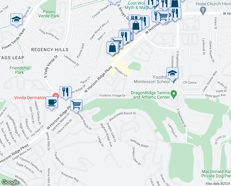 map of restaurants, bars, coffee shops, grocery stores, and more near 1595 Bamboo Bay Drive in Henderson