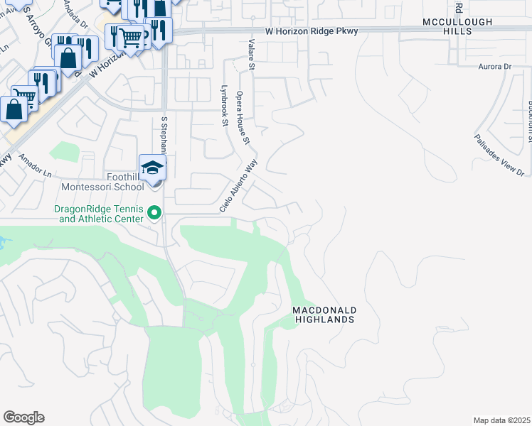 map of restaurants, bars, coffee shops, grocery stores, and more near 1265 Vietti Street in Henderson