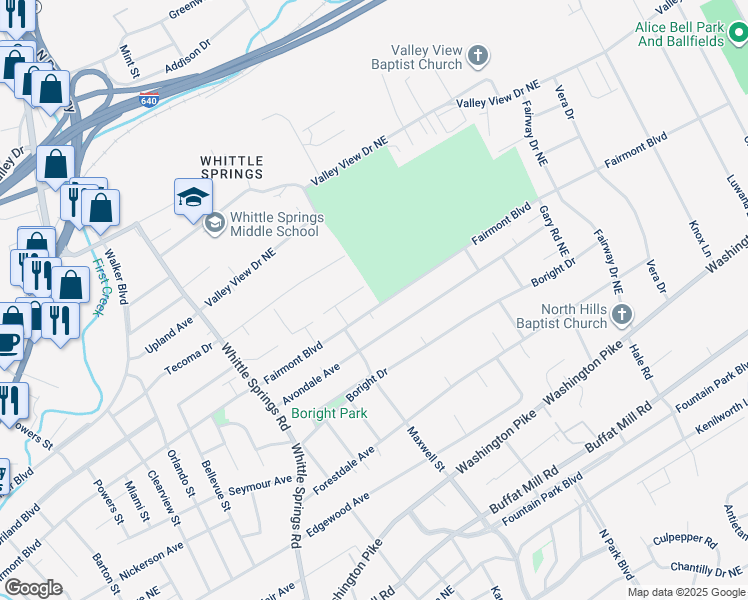 map of restaurants, bars, coffee shops, grocery stores, and more near 2923 Arbor Place in Knoxville