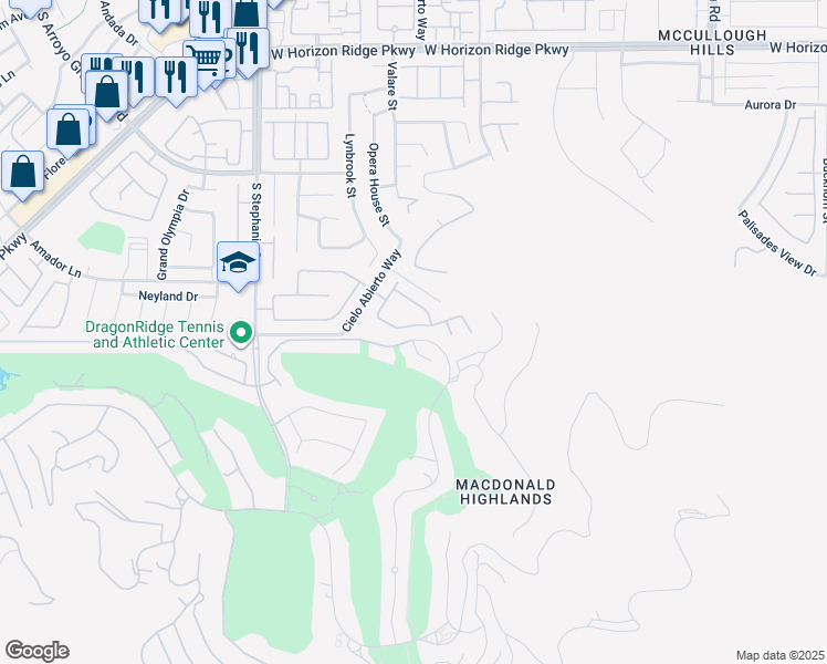 map of restaurants, bars, coffee shops, grocery stores, and more near 1265 Vietti Street in Henderson