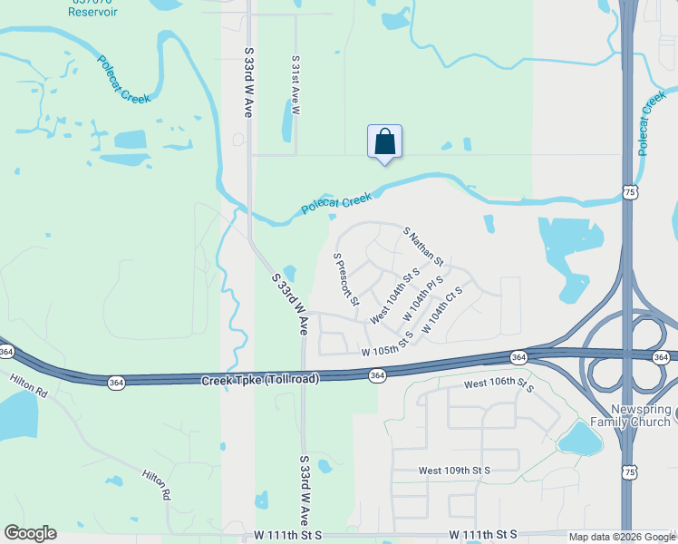 map of restaurants, bars, coffee shops, grocery stores, and more near 10306 South Prescott Street in Jenks