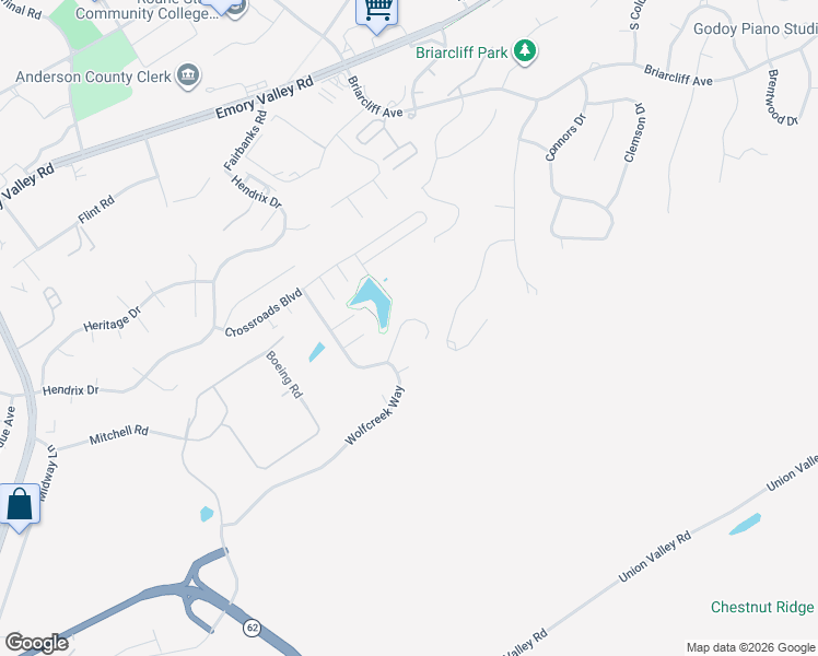 map of restaurants, bars, coffee shops, grocery stores, and more near 107 Creek View Court in Oak Ridge