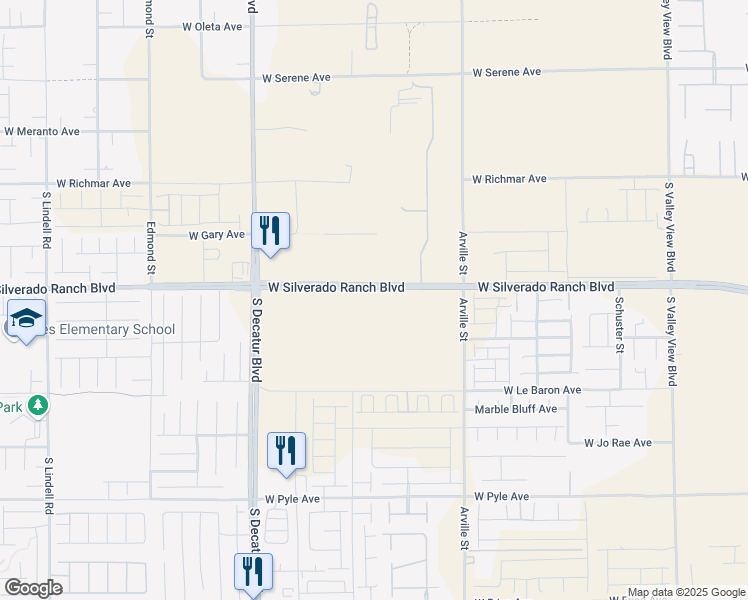 map of restaurants, bars, coffee shops, grocery stores, and more near East Silverado Ranch Boulevard in Clark County