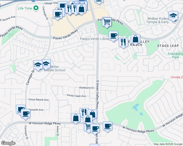 map of restaurants, bars, coffee shops, grocery stores, and more near 2259 Summerwind Circle in Henderson