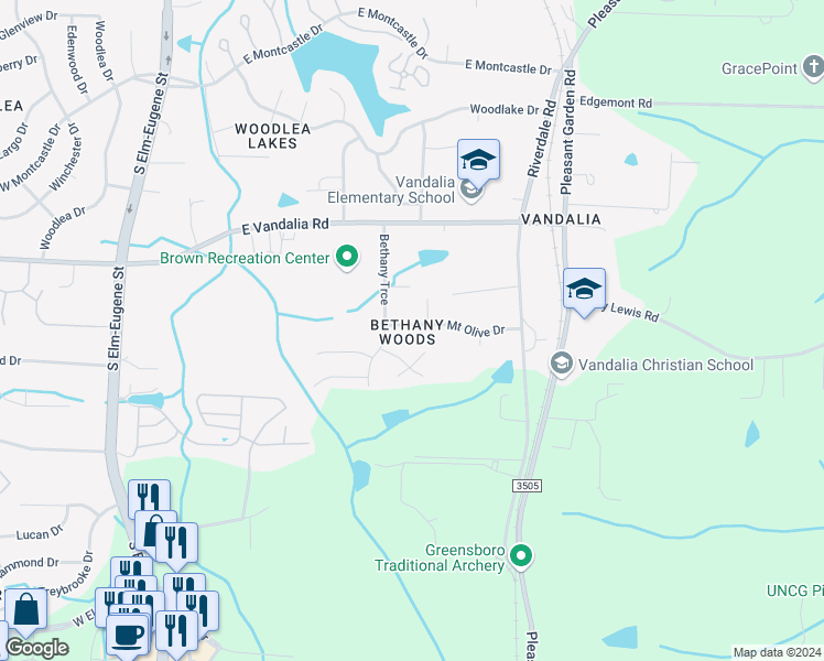 map of restaurants, bars, coffee shops, grocery stores, and more near 306 Mount Olive Drive in Greensboro