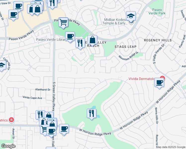 map of restaurants, bars, coffee shops, grocery stores, and more near 335 Rose Petal Court in Henderson