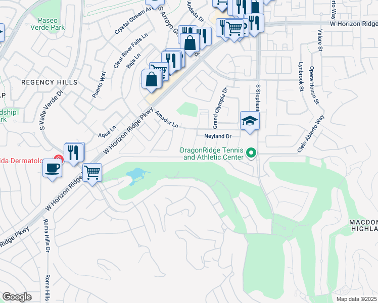 map of restaurants, bars, coffee shops, grocery stores, and more near 395 Gatlinburg Court in Henderson