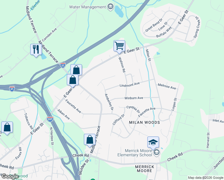 map of restaurants, bars, coffee shops, grocery stores, and more near 2310 Lindmont Avenue in Durham