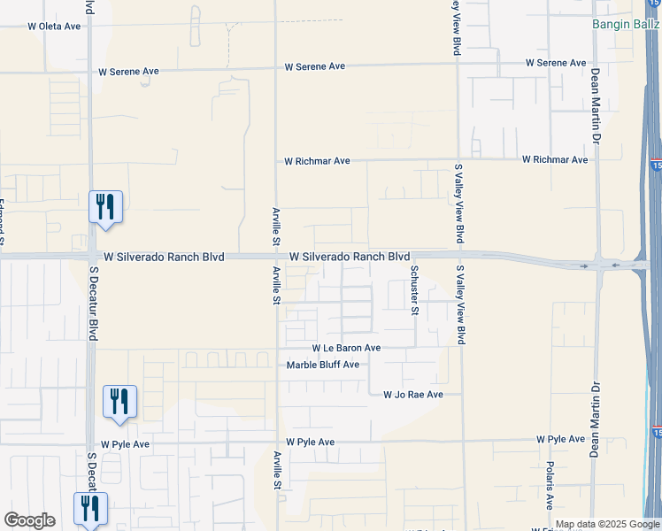 map of restaurants, bars, coffee shops, grocery stores, and more near 4245 West Silverado Ranch Boulevard in Las Vegas