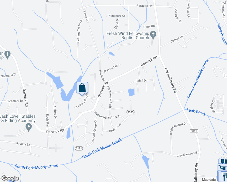 map of restaurants, bars, coffee shops, grocery stores, and more near 4811 Stony Creek Lane in Winston-Salem