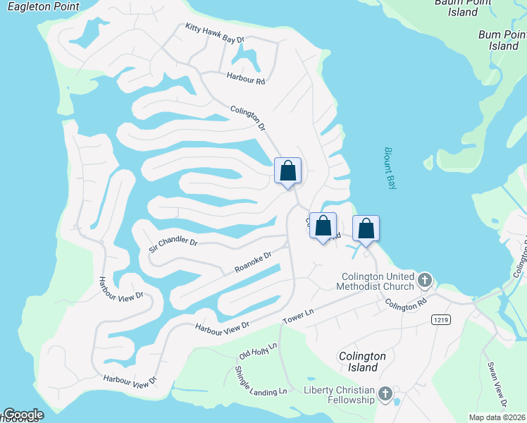 map of restaurants, bars, coffee shops, grocery stores, and more near 340 Eagle Drive in Kill Devil Hills