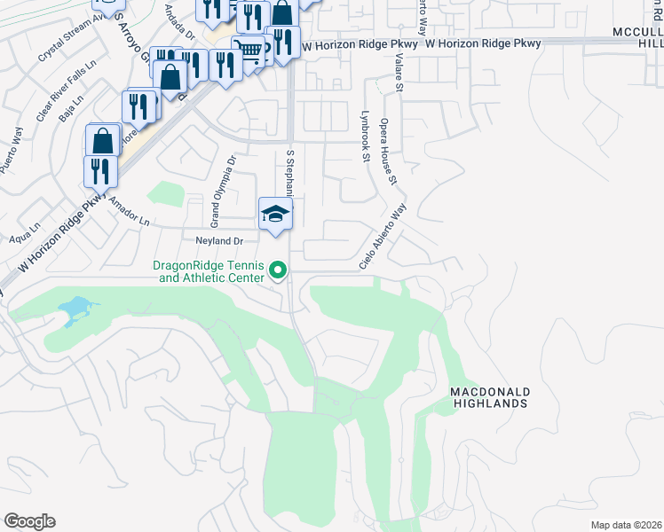 map of restaurants, bars, coffee shops, grocery stores, and more near 396 Vía Sonador in Henderson
