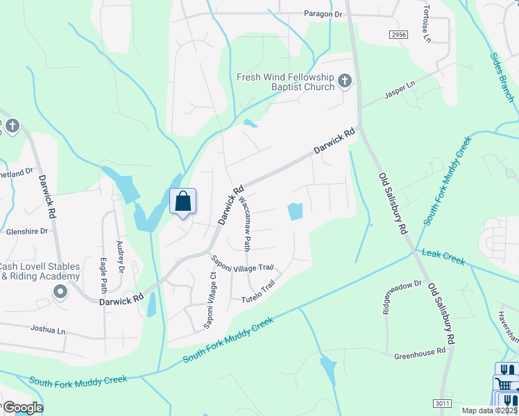 map of restaurants, bars, coffee shops, grocery stores, and more near 4821 Stony Creek Lane in Winston-Salem