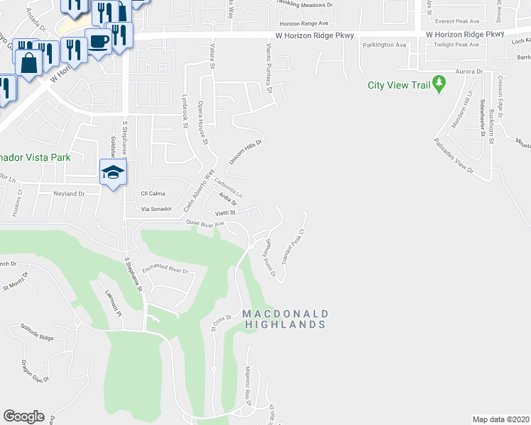 map of restaurants, bars, coffee shops, grocery stores, and more near 384 Terrabianca Circle in Henderson