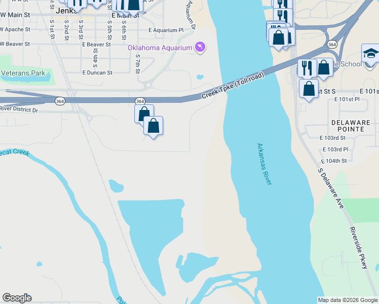 map of restaurants, bars, coffee shops, grocery stores, and more near 9160-10798 South 24th West Avenue in Jenks