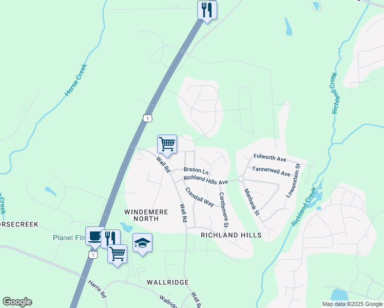 map of restaurants, bars, coffee shops, grocery stores, and more near 1422 Ripley Woods Street in Wake Forest