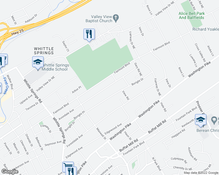 map of restaurants, bars, coffee shops, grocery stores, and more near 3214 Avondale Avenue in Knoxville