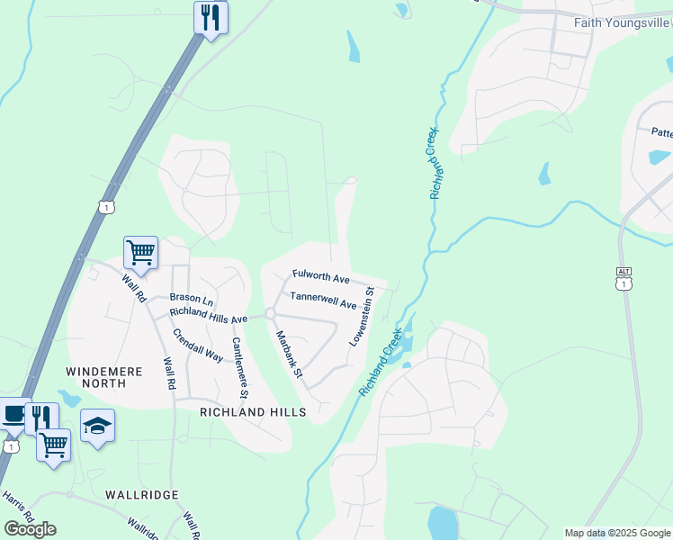 map of restaurants, bars, coffee shops, grocery stores, and more near 824 Fulworth Avenue in Wake Forest