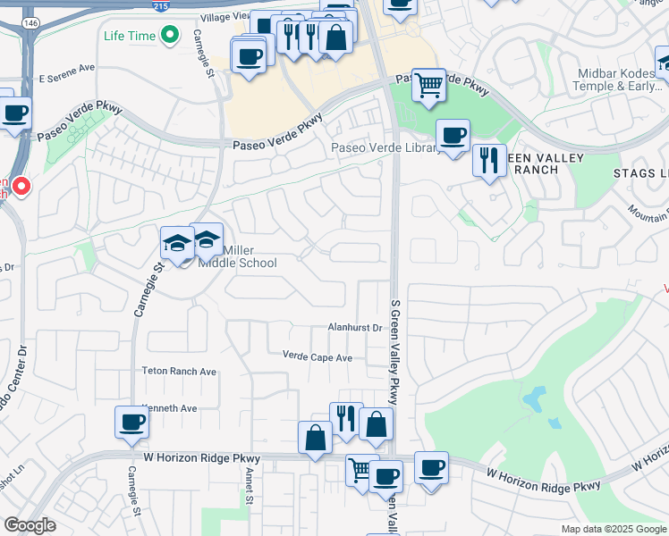 map of restaurants, bars, coffee shops, grocery stores, and more near 2246 Summerwind Circle in Henderson