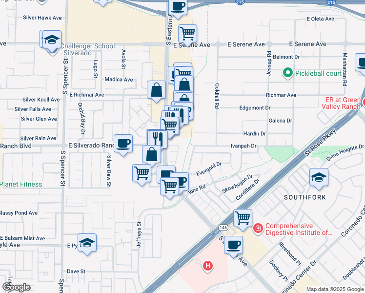 map of restaurants, bars, coffee shops, grocery stores, and more near 400 Presque Isle Street in Henderson