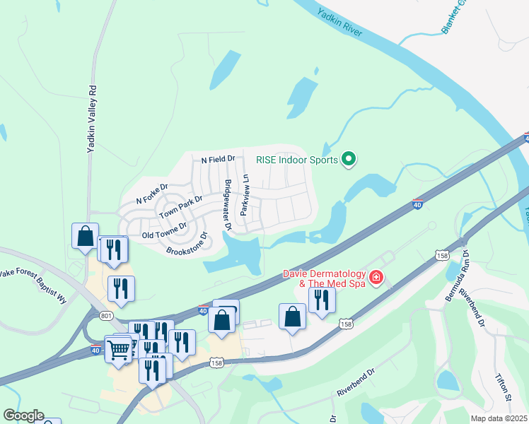 map of restaurants, bars, coffee shops, grocery stores, and more near 119 Lakeside Crossing in Advance