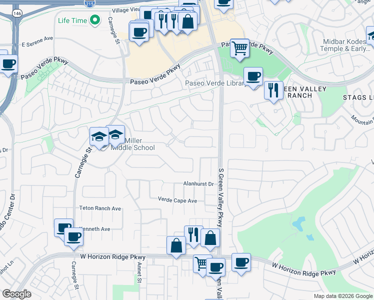 map of restaurants, bars, coffee shops, grocery stores, and more near 2246 Summerwind Circle in Henderson