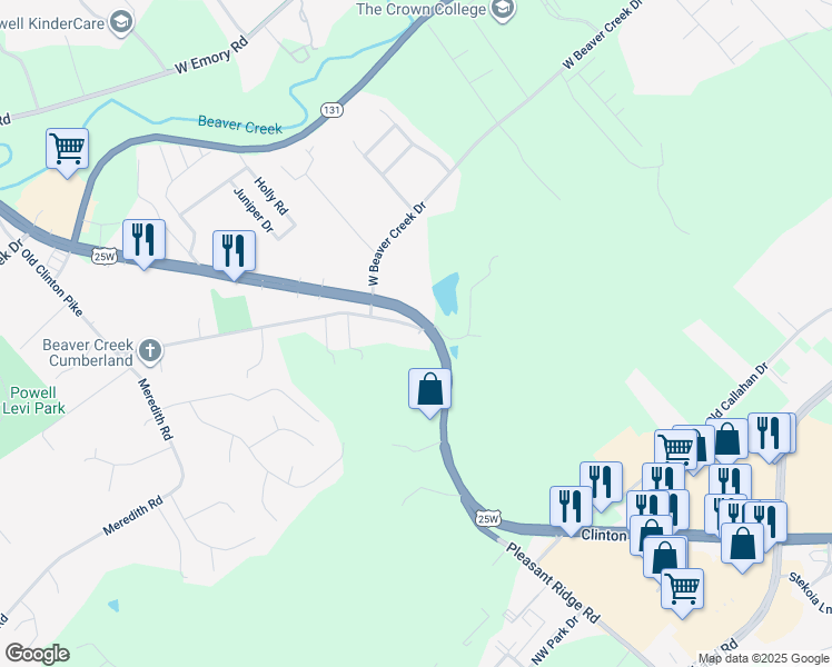 map of restaurants, bars, coffee shops, grocery stores, and more near 6985 Clinton Highway in Knoxville