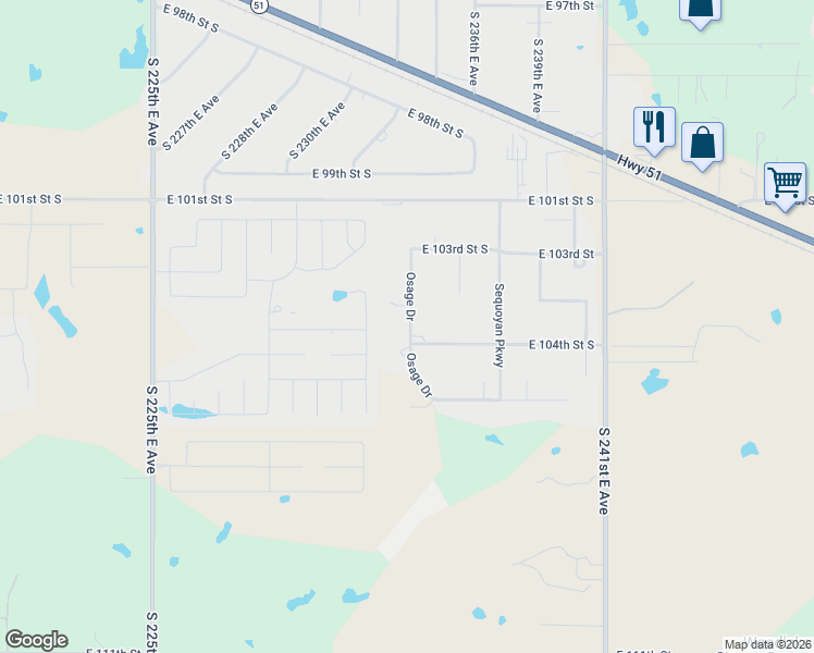 map of restaurants, bars, coffee shops, grocery stores, and more near 10312 South 234th East Avenue in Broken Arrow