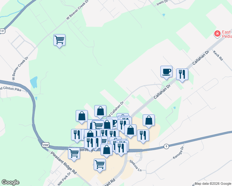map of restaurants, bars, coffee shops, grocery stores, and more near 2109 Old Callahan Drive in Knoxville