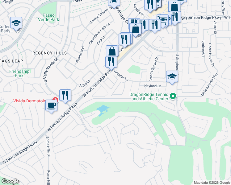 map of restaurants, bars, coffee shops, grocery stores, and more near 1592 Bamboo Bay Drive in Henderson
