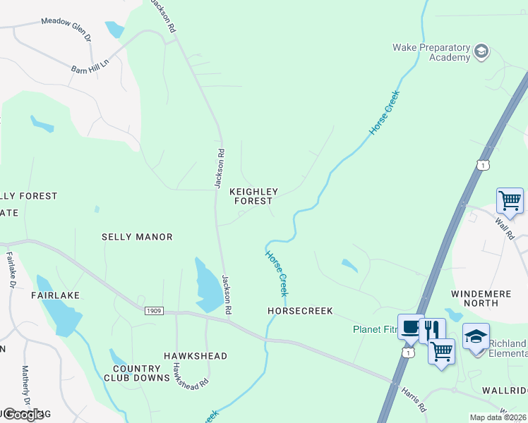 map of restaurants, bars, coffee shops, grocery stores, and more near 8305 Wycombe Ridge Way in Wake Forest