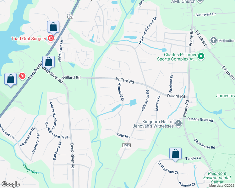 map of restaurants, bars, coffee shops, grocery stores, and more near 3309 Wynnfield Drive in High Point
