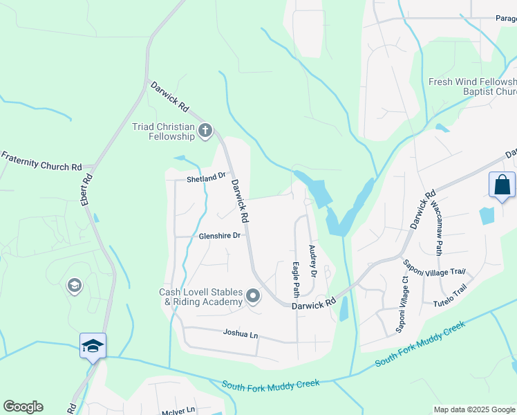 map of restaurants, bars, coffee shops, grocery stores, and more near 4590 Cooper Lake Drive in Winston-Salem