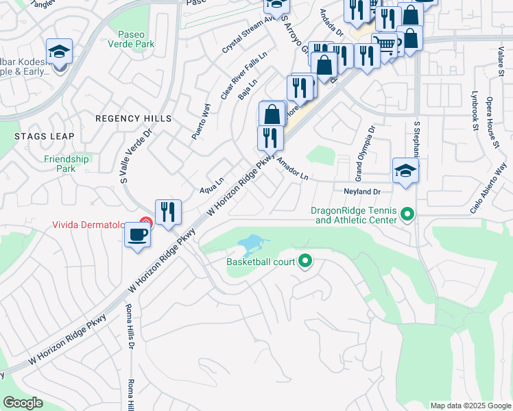 map of restaurants, bars, coffee shops, grocery stores, and more near 1665 West Horizon Ridge Parkway in Henderson