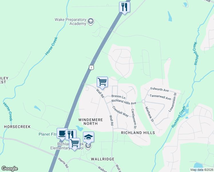 map of restaurants, bars, coffee shops, grocery stores, and more near 1217-1219 Appleberry Court in Wake Forest