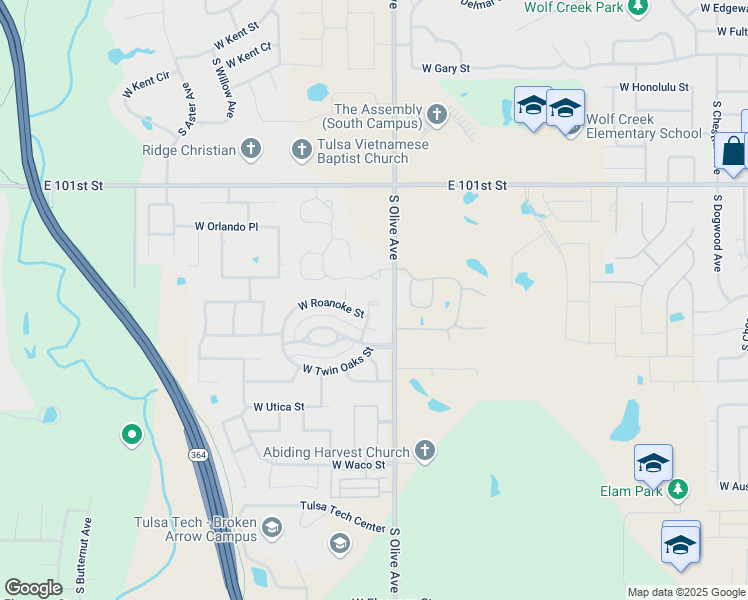 map of restaurants, bars, coffee shops, grocery stores, and more near 3600 West Quantico Street South in Broken Arrow