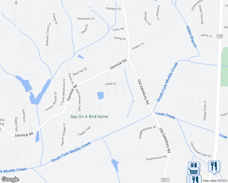 map of restaurants, bars, coffee shops, grocery stores, and more near 132 Cahill Court in Winston-Salem