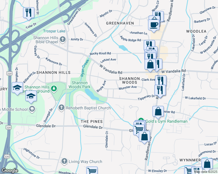 map of restaurants, bars, coffee shops, grocery stores, and more near 804 Munster Avenue in Greensboro