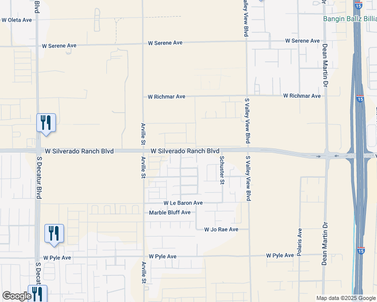 map of restaurants, bars, coffee shops, grocery stores, and more near 3864 West Silverado Ranch Boulevard in Las Vegas